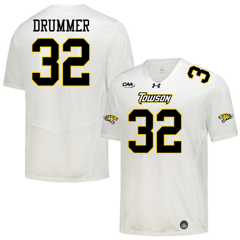 Towson Tigers #32 Ja'Mez Drummer College Football Jerseys,Uniforms-White